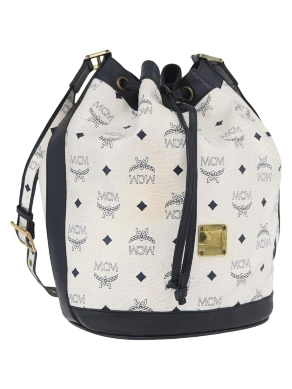 MCM Vicetos Logogram Shoulder Bag PVC Leather White Gold